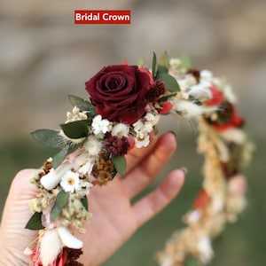 Burgundy Rose Bridal Bouquet | Dried Boho Wedding Flowers image 12