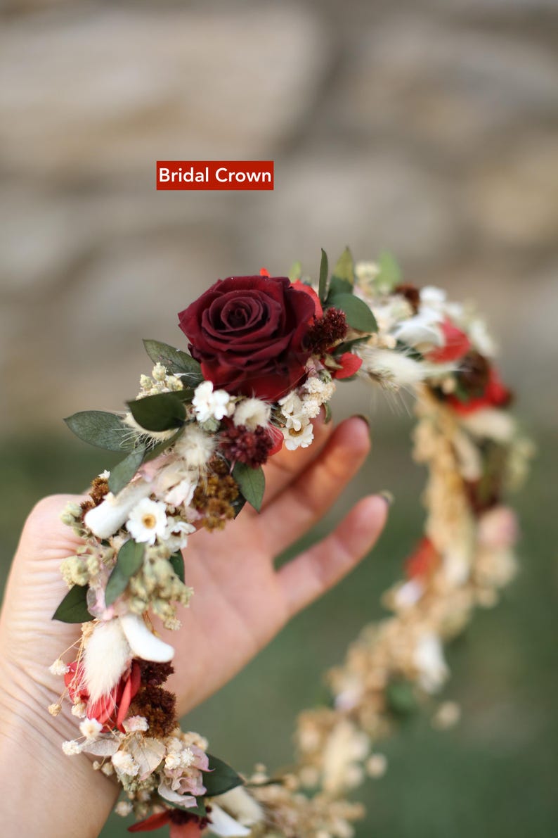 Burgundy Rose Bridal Bouquet | Dried Boho Wedding Flowers image 12