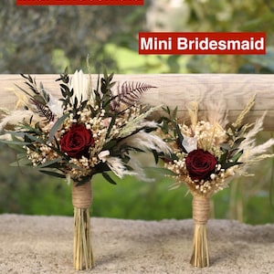 Burgundy Rose Bridal Bouquet | Dried Boho Wedding Flowers image 9