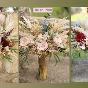 Burgundy Rose Bridal Bouquet | Dried Boho Wedding Flowers image 13