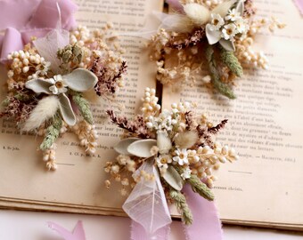 Corsage Dried Flowers Boho Corsage Wedding Corsage Beige Corsage, Bridesmaid Corsage, Boho Corsage, Corsages, Bridal Corsage,Cream Corsage