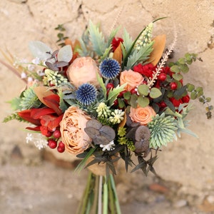 Colorful Dried Flower Bouquet: Boho Wedding Bridal Bouquet