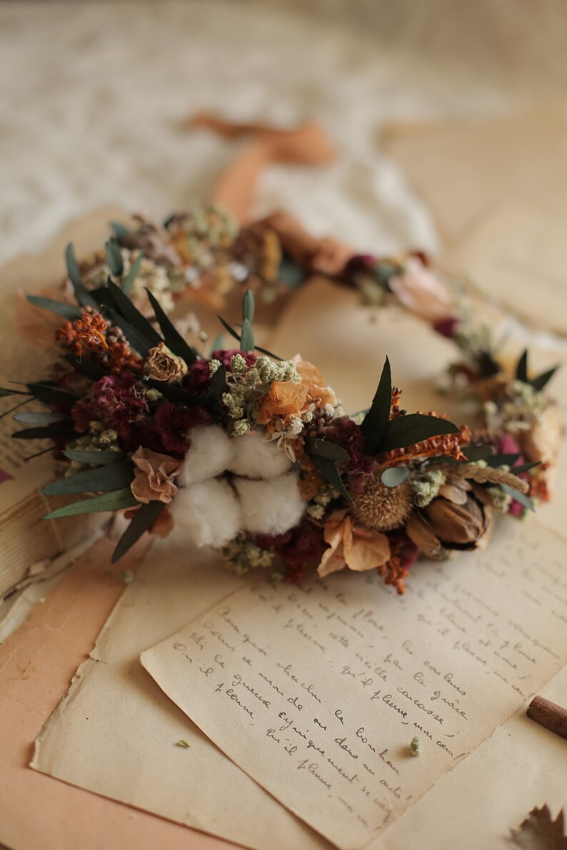 Boho Crown Wedding Crown Bridal Hair Piece Boho Bridal Crown Dried Flower Crown Wedding Hair Crown Bridal Accessory Wedding accessory image 5