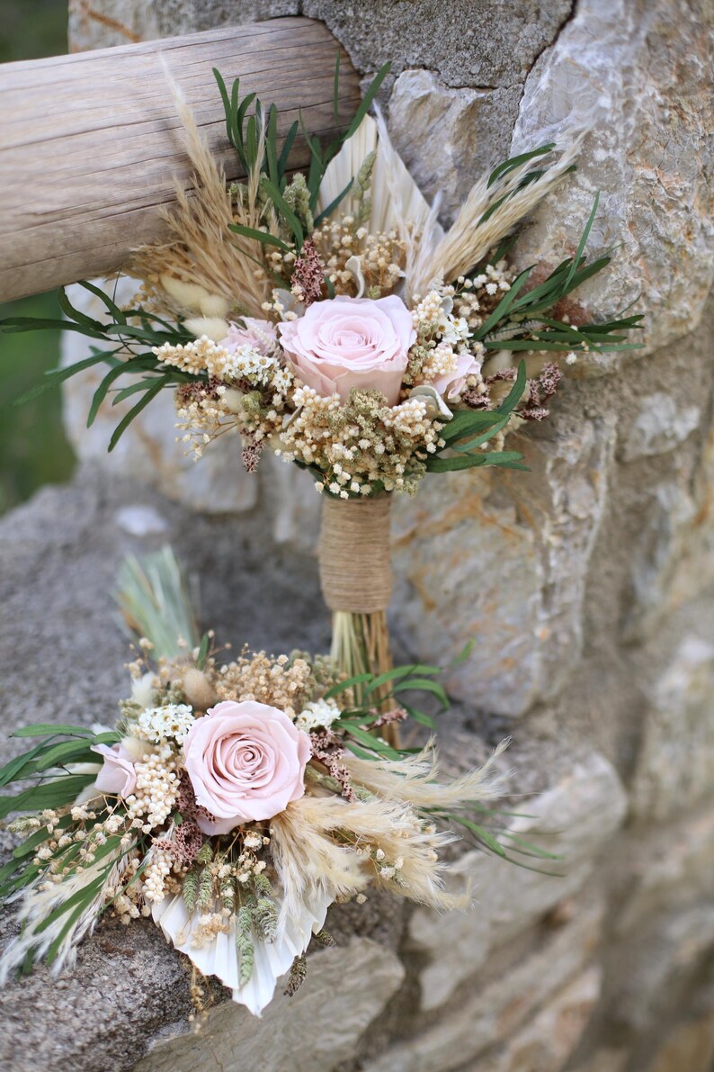 Blush Pink Bridal Bouquet | Dried Flower Boho Wedding Bouquet image 16