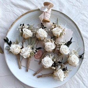 Fiore all'occhiello bianco, fiore all'occhiello essiccato al 100%, rosa conservata, fiore all'occhiello avorio, fiore all'occhiello, fiore all'occhiello dello sposo, fiore all'occhiello boho, fiore all'occhiello