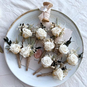 White Boutonnière, %100 Dried Boutonniere, Preserved Rose, Ivory Boutonnière, Boutonniere, Groom Boutonniere, Boho Boutonniere, Buttonhole image 1