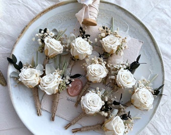 White Boutonnière, %100 Dried Boutonniere, Preserved Rose, Ivory Boutonnière, Boutonniere, Groom Boutonniere, Boho Boutonniere, Buttonhole