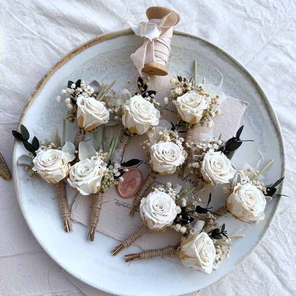 White Boutonnière, %100 Dried Boutonniere, Preserved Rose, Ivory Boutonnière, Boutonniere, Groom Boutonniere, Boho Boutonniere, Buttonhole