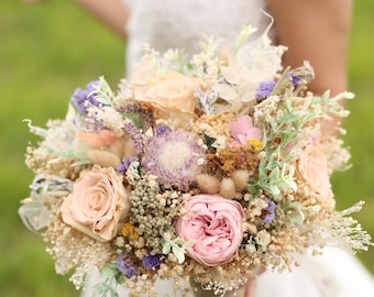 Dried Peony Bridal Bouquet: Boho Wedding Flower Arrangement