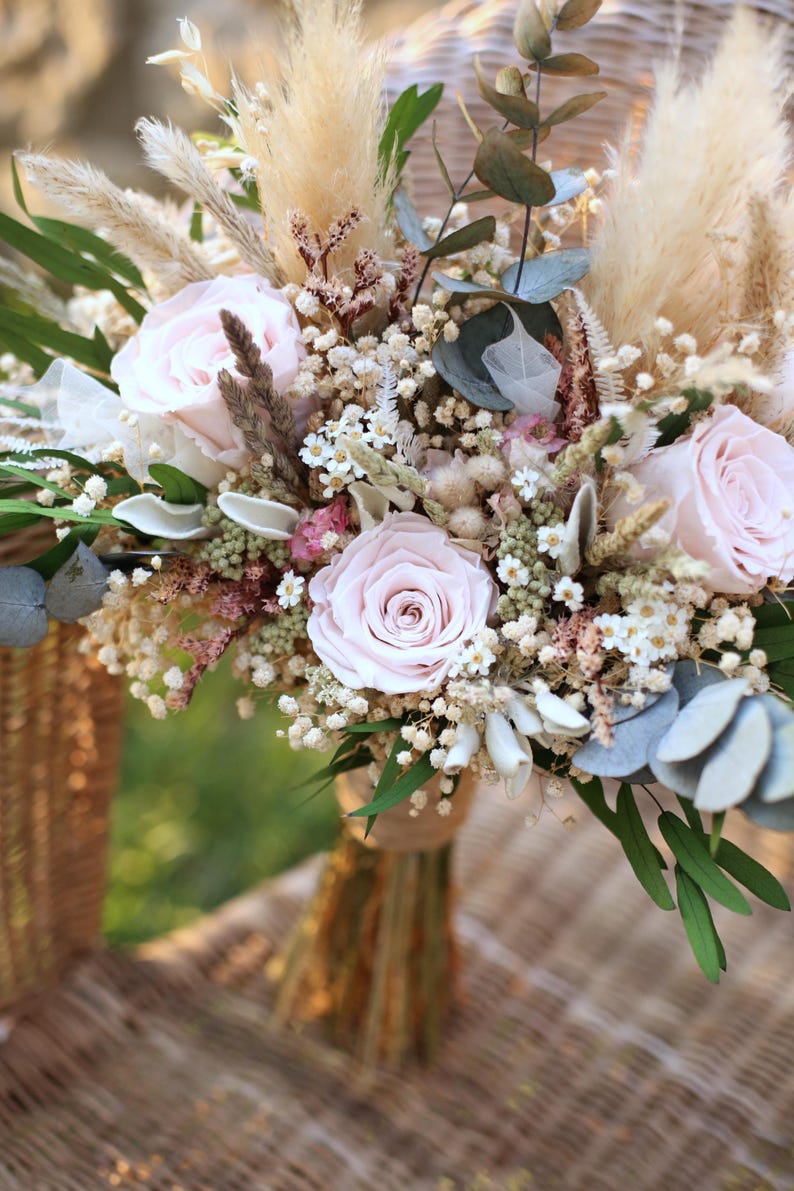 Blush Pink Bridal Bouquet | Dried Flower Boho Wedding Bouquet image 3