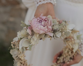 Pivoine Boho Couronne Mariage Couronne Pièce De Cheveux De Mariée Boho Couronne De Mariée Couronne De Fleurs Séchées Couronne De Cheveux De Mariage Accessoire De Mariée Accessoire De Mariage