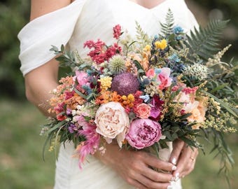 Boho Color Palette Bridal Bouquet Dried Preserved Flowers