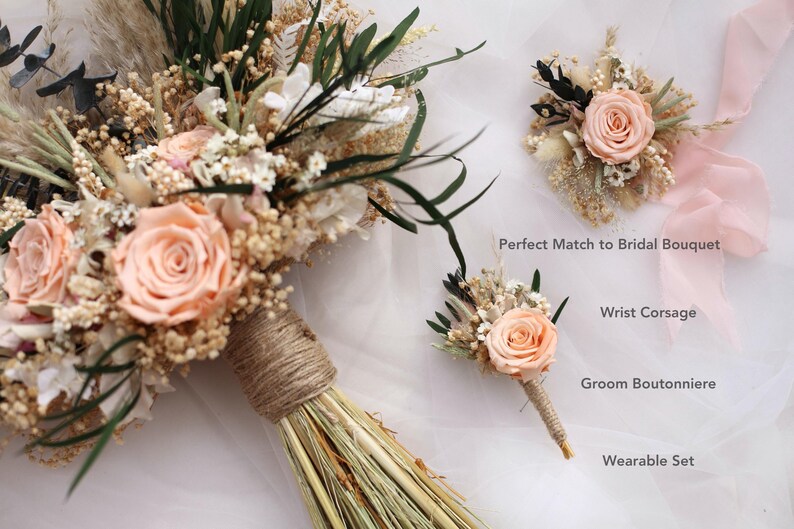 Blush Pink Bridal Bouquet | Dried Flower Boho Wedding Bouquet image 8