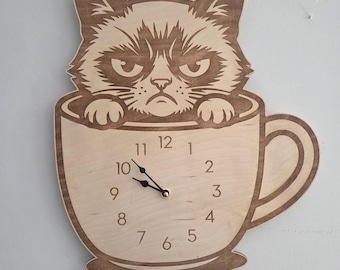 Orologio gatto scontroso svg, download digitale, file laser gatto