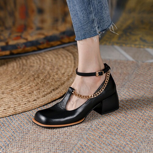 Details about   Womens Ladies Fashion Leather Round Toe Ankle Strap Mary Janes Court Shoes AMQQ