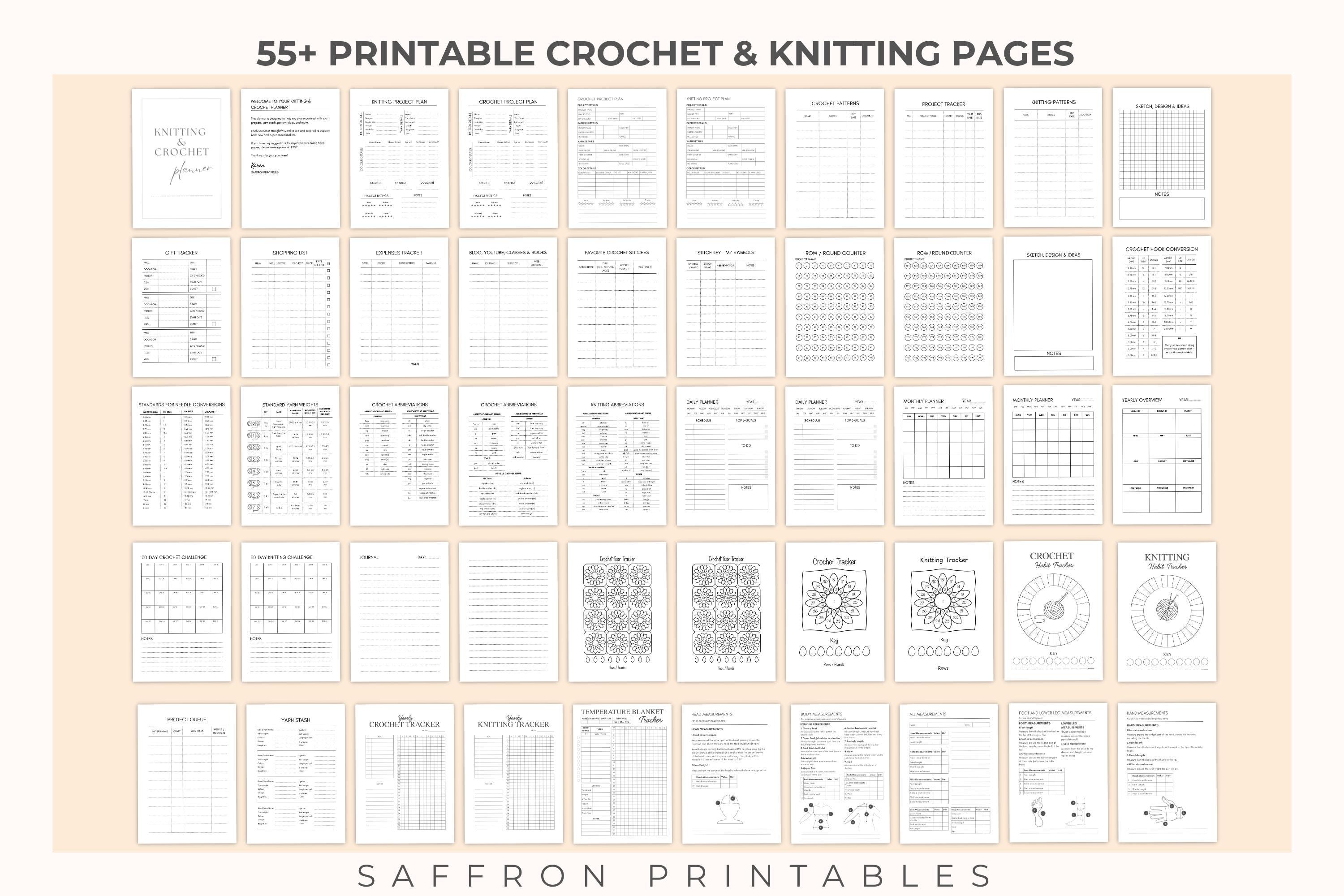 Knitting and Crochet Planner | Printable Project Journal PDF With 55 ...