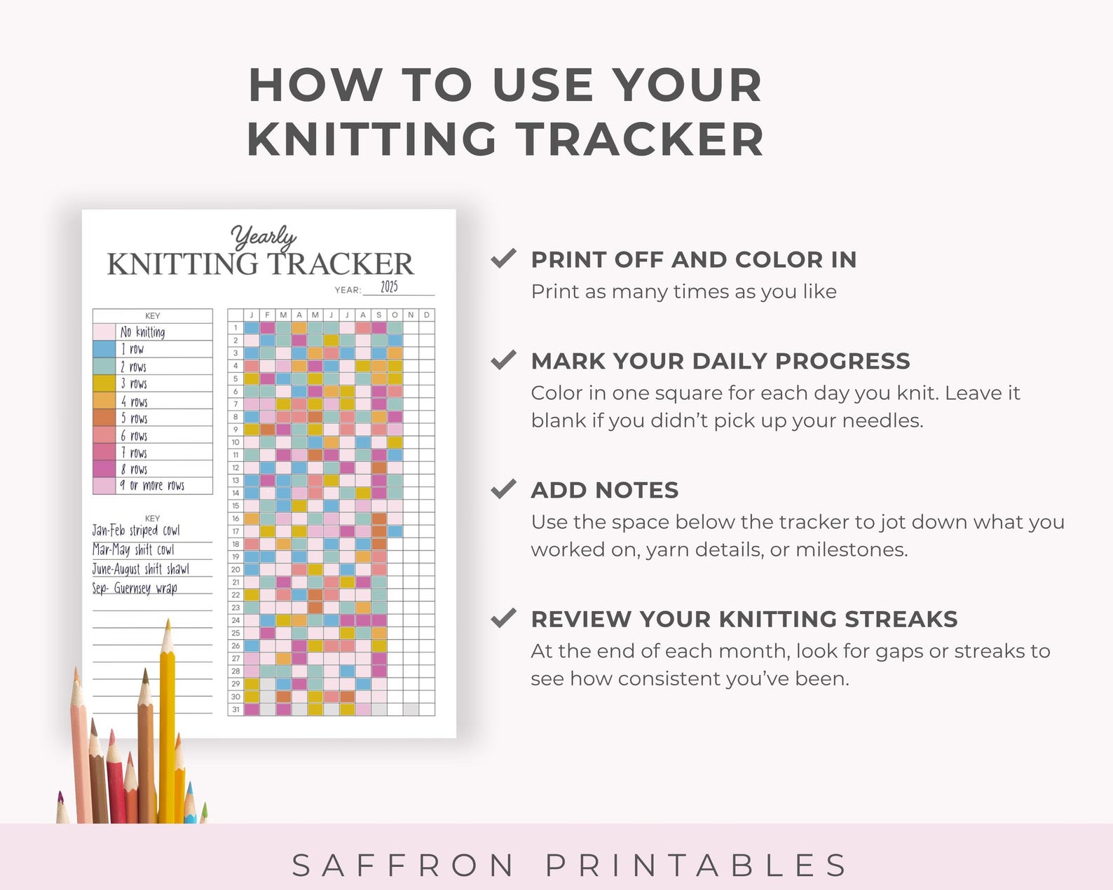 Knitting Tracker · Printable Habit Tracker for Knitters · Yearly Knitting Log and Project ...