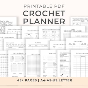 Planificador de crochet imprimible en PDF / Organizador de proyectos, registro de temperatura de mantas, contador de vueltas, tablas de medidas corporales y reserva de hilo