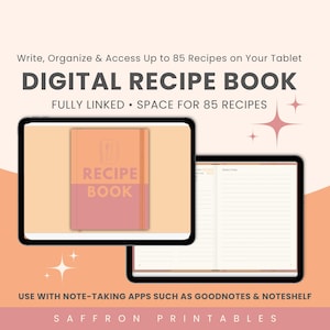 Digital Recipe Book for Goodnotes | Family Cookbook Template for iPad | Linked Food Journal for Noteshelf & Notability