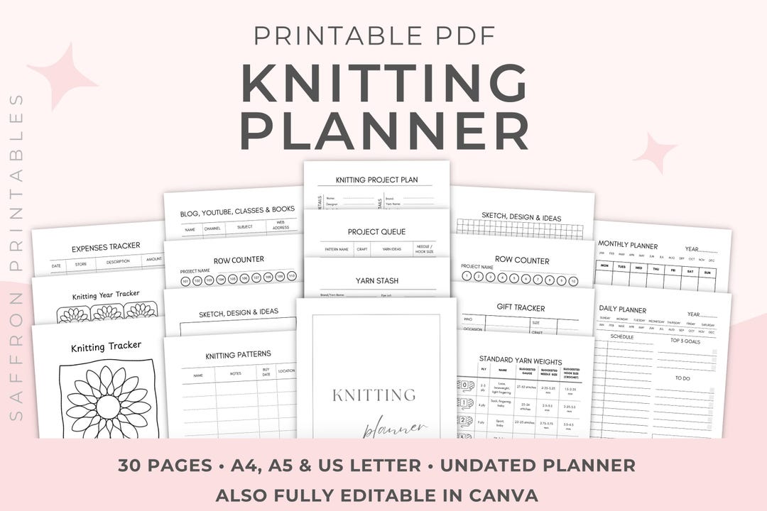 Printable Knitting Planner - Yarn & Needle Stash, Journal, Project ...
