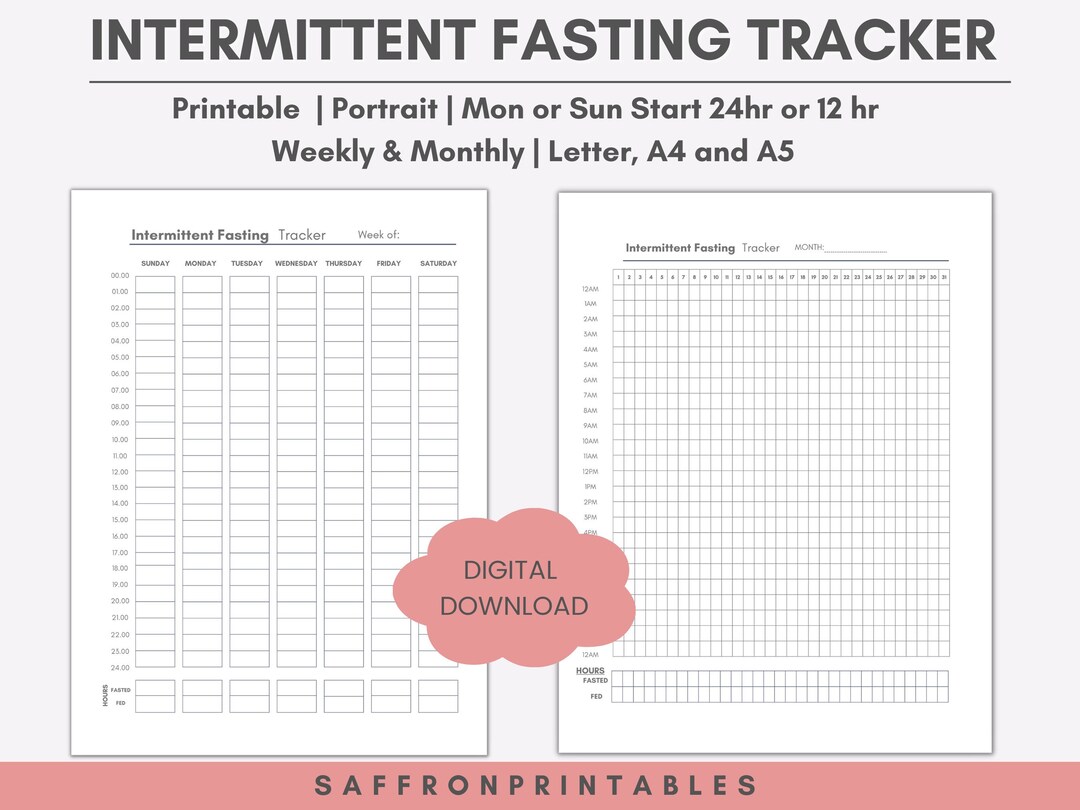 Printable Intermittent Fasting Tracker, Monthly Fasting Tracker, Weekly ...