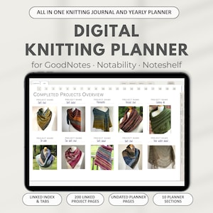 Digital stickplanerare för GoodNotes & Noteshelf | Stickjournal för landskap, projektföljare och garnförråd