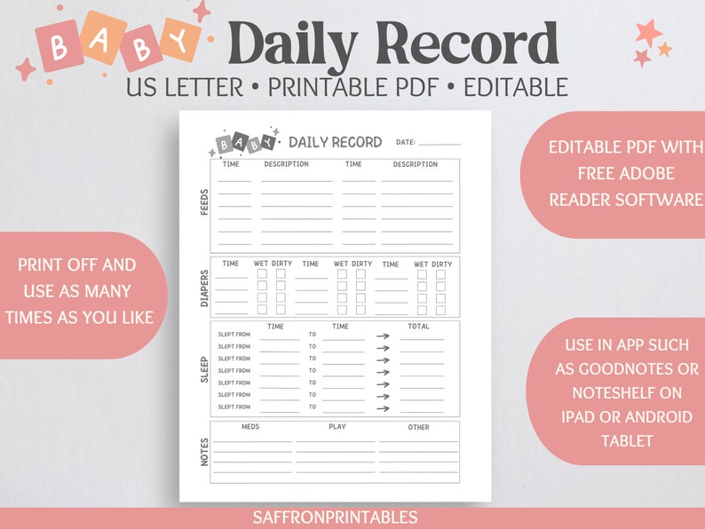 Fillable Babysitter Log Baby Daily Log Baby Log Printable - Etsy