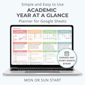 Academic Year at a Glance Planner Google Sheets Template • Mid Year Calendar • 2026 - 2027