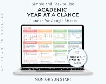 Academic Year at a Glance Planner Google Sheets Template • Mid Year Calendar • 2026 - 2027
