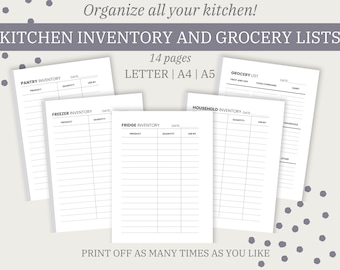 Pantry Inventory Printables. Kitchen Inventory list including fridge and freezer inventory, Grocery Lists, Menu Plans | US Letter, A4, A5