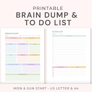 Brain Dump and To Do List  Printable • A4 & US Letter