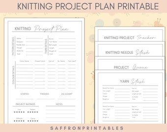 Printable Knitting Planner with Yarn and Needle Stash, Project Planner and Knitting Queue.  US Letter, A4 and A5
