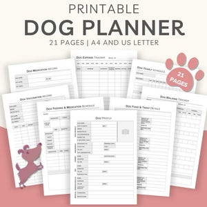Afdrukbare hondenplanner: aantekeningen huisdieroppas, trainings- en shotrecords (digitale download)