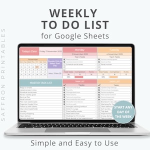 Modelo de lista de tarefas no Google Sheets • Planejador semanal • Planilha de tarefas editável
