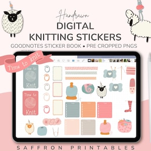 Digital Knitting Stickers. Use to Brighten Up Your Digital Knitting Planner or Journal |  Pastel Goodnotes Sticker Sheets & Pre-Cropped PNGs
