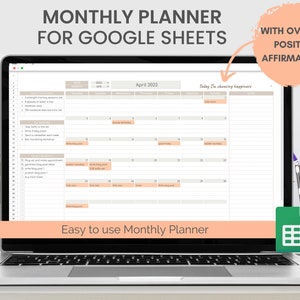 Google Sheets Monthly Planner Spreadsheet | With over 100 Positive Affirmations | Clean Neutral Aesthetic 2023 | To Do List
