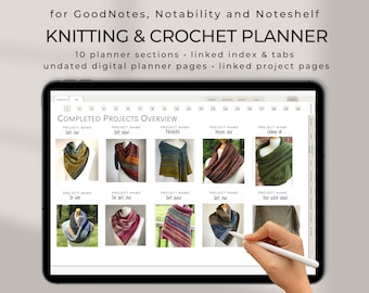 Digital Knitting Journal or Crochet Planner. Landscape Planner to Use in GoodNotes, Noteshelf etc. Includes Yarn Stash & Row Counter
