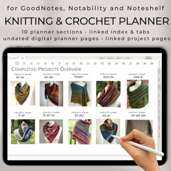 Digital Knitting Journal or Crochet Planner. Landscape Planner to Use in GoodNotes, Noteshelf etc. Includes Yarn Stash & Row Counter