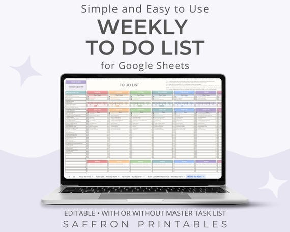 Google Sheets To Do List Template – Weekly Planner with Master Task List & Dropdowns – Sun and Mon Start . With Top 3 Priority To Do List