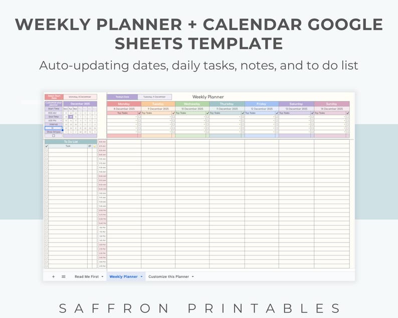 Weekly Planner Google Sheets - Simple, Editable Time Blocking ...