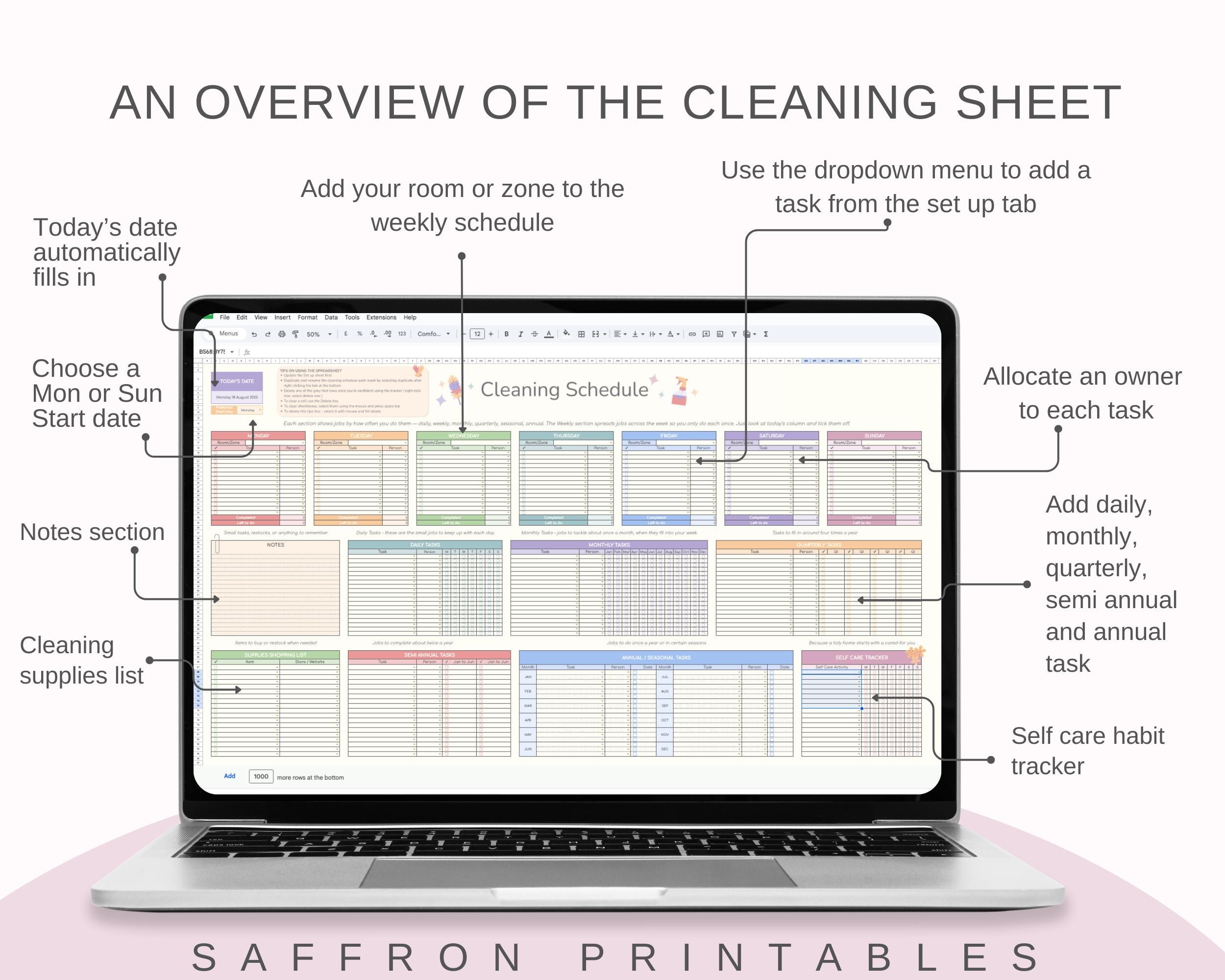 Cleaning Schedule Google Sheets Template – Editable Checklist With ...