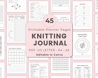 Printable Knitting Journal • 45+ Planner Pages • Editable  in Canva