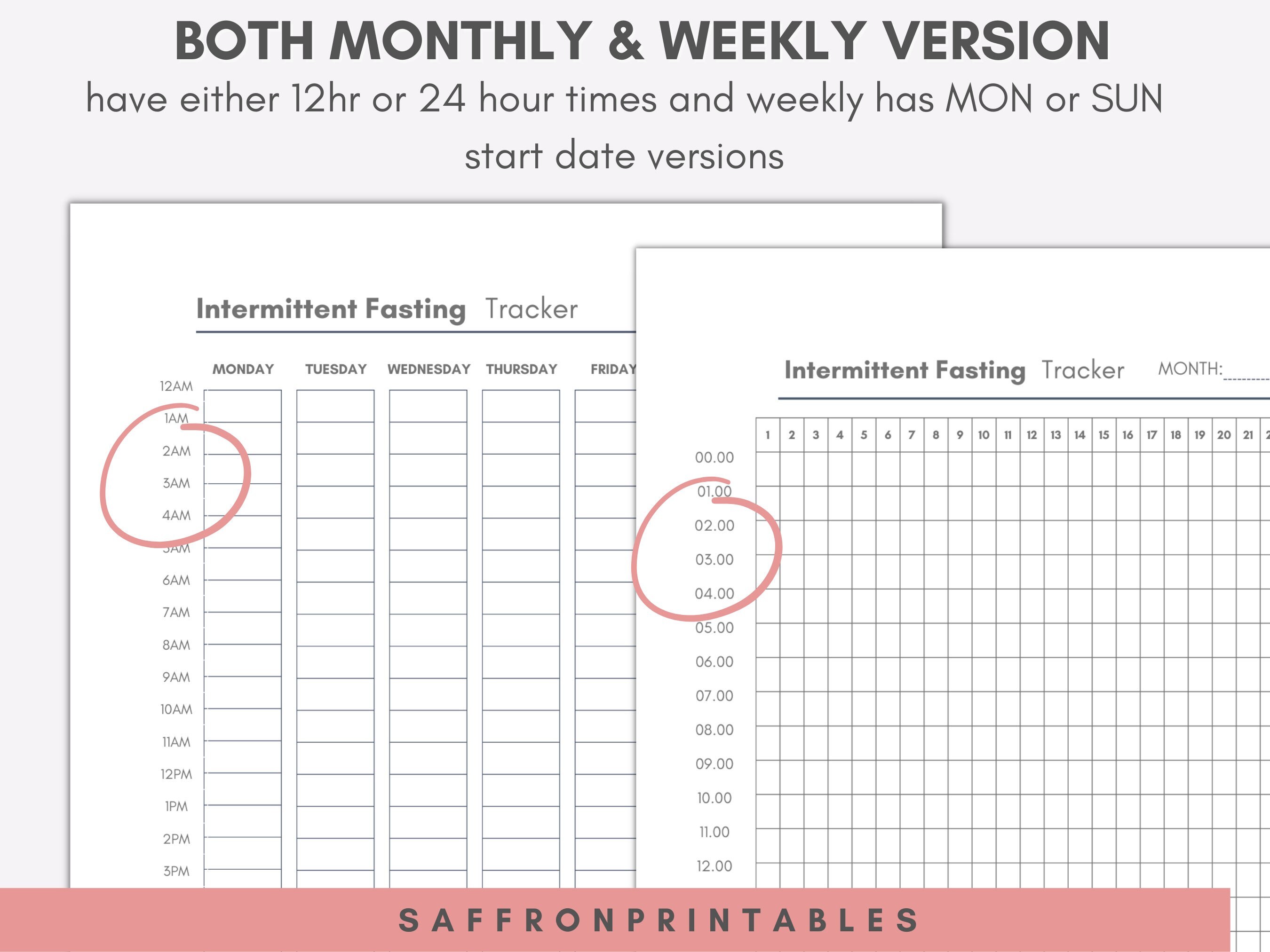 Printable Intermittent Fasting Tracker, Monthly Fasting Tracker, Weekly ...