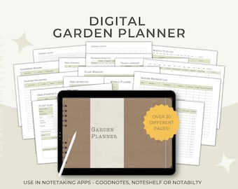 Digital Gardening Planner for Goodnotes with Garden Calendar, Seed Record, Plant Log Tracker and Harvest Journal. In landscape Format