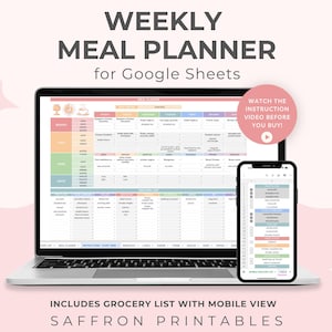 Weekly Meal Planner for Google Sheets, Meal Plan Template, Digital Meal Planner, Meal Planning, Menu Plan, Grocery Shopping List