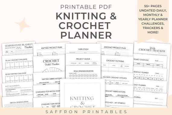 Knitting and Crochet Planner | Printable Project Journal PDF with 55+ Pages