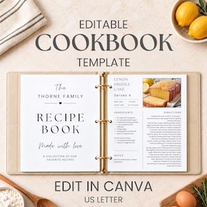 Cookbook Template • Editable Family Recipe Book • Custom Cookbook - Personalize in Canva