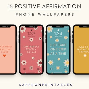 Positive Affirmation Card Phone Wallpaper in leuchtenden Farben. Verwendung als Bildschirmschoner oder Wallpaper Hintergrund. Positives Mantra Phone Wallpaper