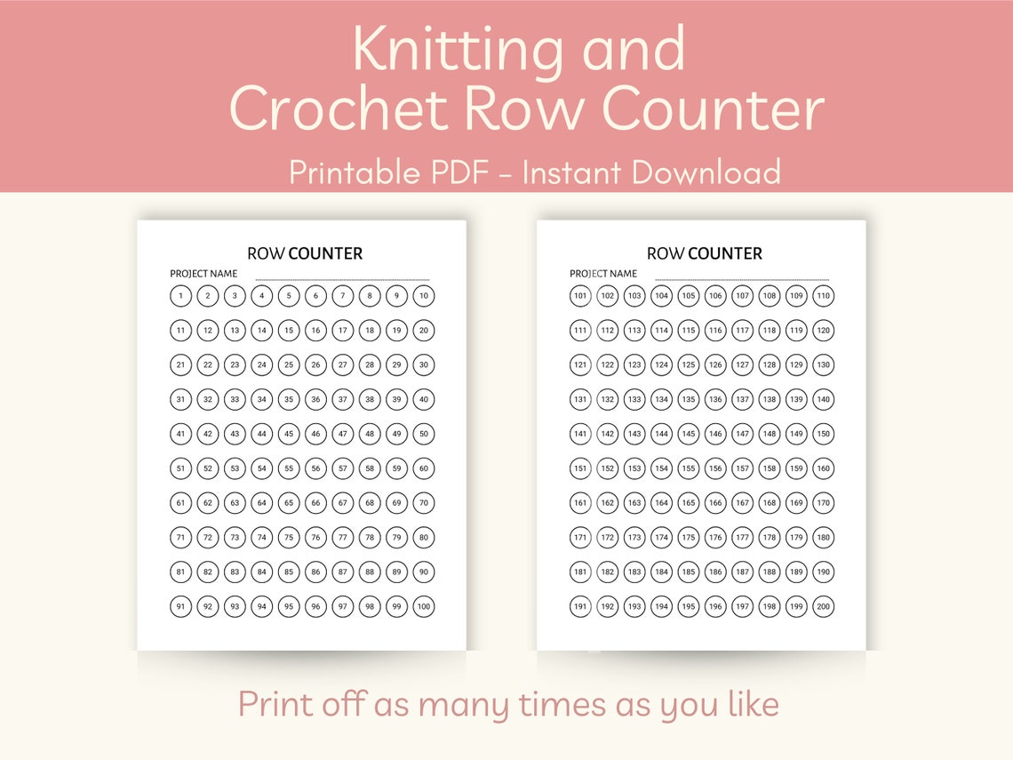 Printable Row Counter for Knitting and Crochet. Printable PDF With
