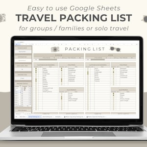 Travel Packing List for Google Sheets in a Neutral Color. Editable Packing Checklist for Both Group and Solo Travel. Ideal Vacation Planner